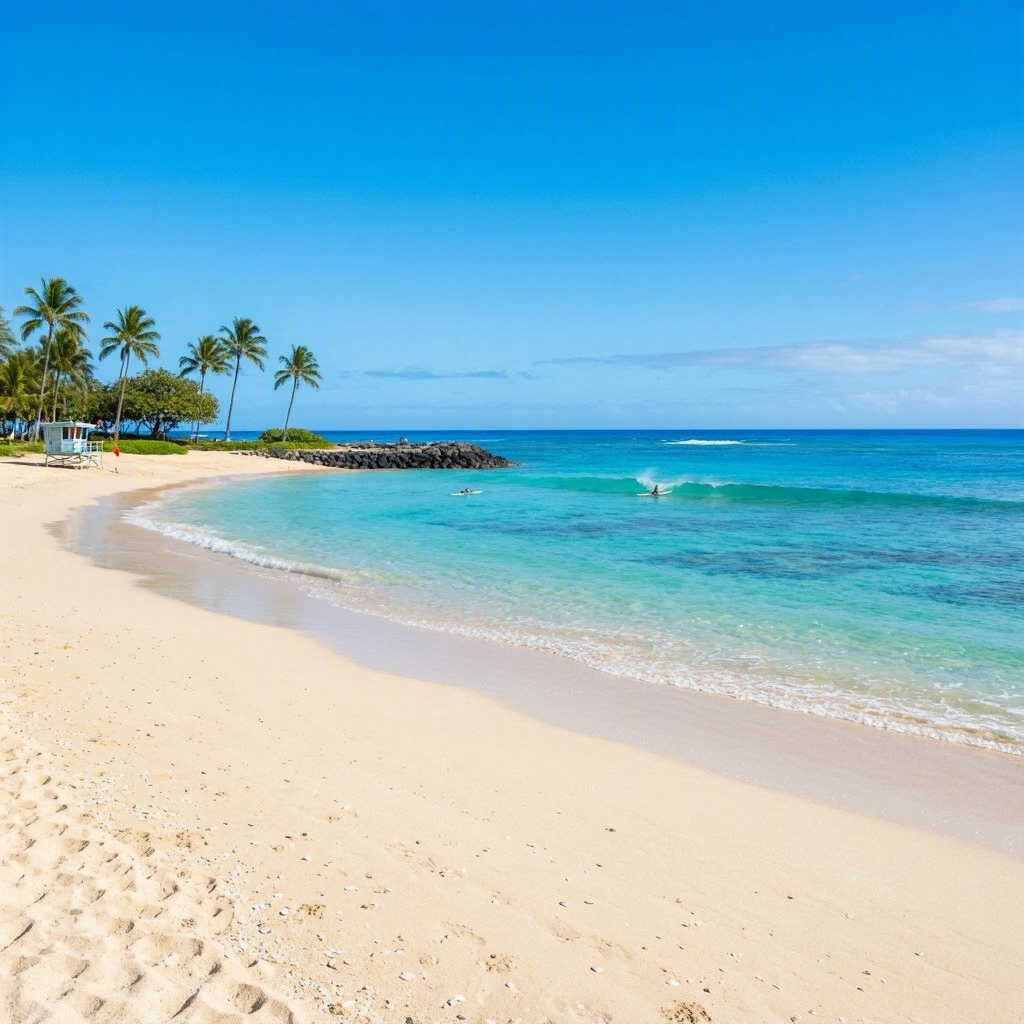 Big Island Beaches: Calm Waters, Caution Near Breakwaters beach conditions image